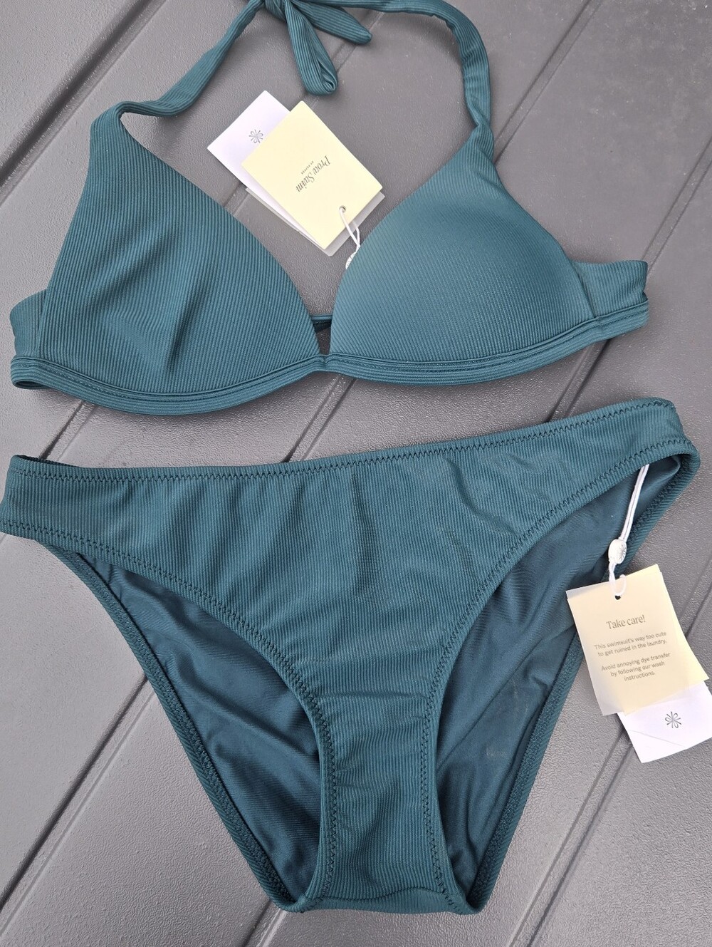 Pepper PROW Swim Classic Bikini Plunge Top 34AA And Bottoms Sz S Monstera